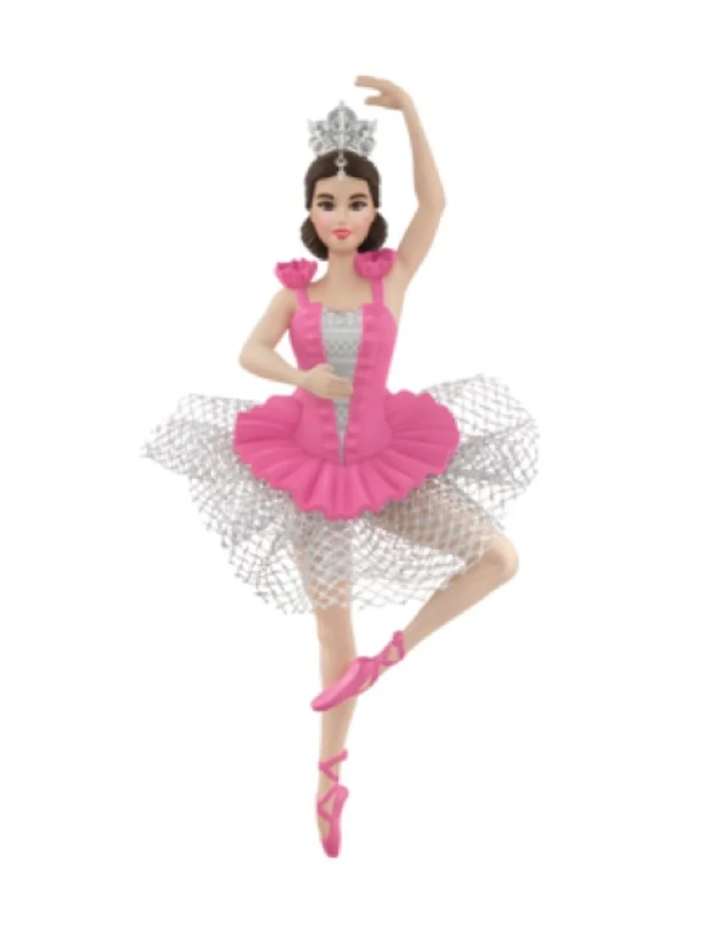 Hallmark Pink Ballerina Barbie Ornament with Silver Tutu Accents